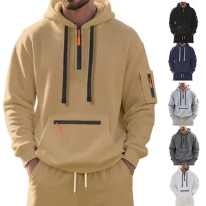 Sweat à Capuche en Polaire Épaissi pour Hommes Sweat Décontracté Sport avec Multi Poches Zippées Sweat Chaud d'Hiver