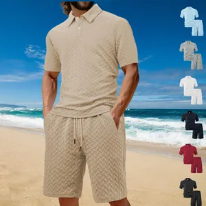 Men's Summer Casual Suit Set Polyester Jacquard Polo Shirt And Shorts Top And Bottom Sporty Fashion Outfit For Men