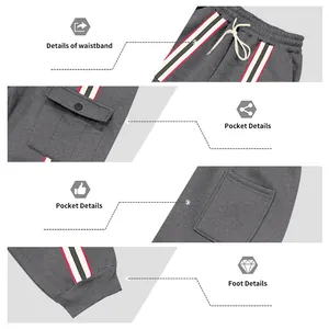Dettaglio dei pantaloni cargo in pile da uomo con cintura e zoom sulle tasche.