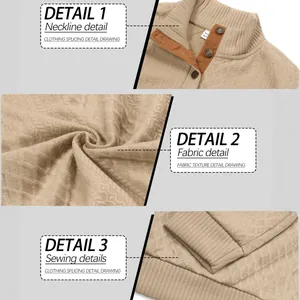 Dettaglio di scollo, trama del tessuto e cuciture della maglia henley jacquard da uomo
