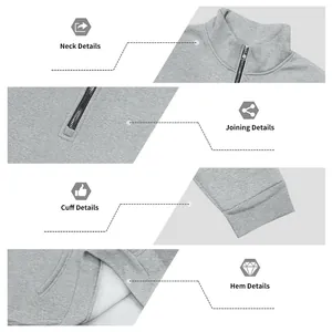 Detailansicht der Herren Fleece-Sweatshirt mit halbem Reißverschluss, Kragen und Saum
