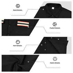 Vue détaillée de la veste de travail noire pour hommes montrant col, poche et tissu.
