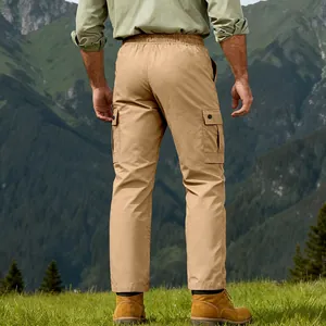Back detail view showing the fit and side pockets of men's khaki outdoor cargo pants