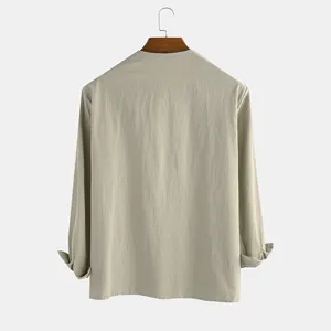 Retro Style Men's Loose Fit Pure Cotton Long Sleeve Casual Shirt in Beige Grey Finish