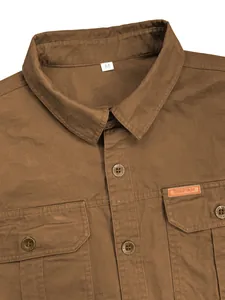 Chemise de travail marron à manches longues pour hommes avec plusieurs poches
