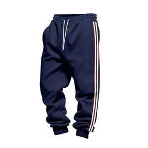 Pantaloni della tuta blu navy da uomo con strisce laterali tricolore e fodera in pile calda