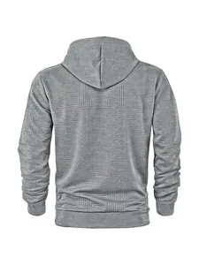 Vue arrière détaillée d'un sweat à capuche jacquard gris pour homme en tissu texturé