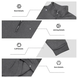 Detailansicht der gerippten Bündchen und des Saums an einem grauen Herren-Sweatshirt