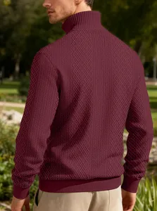 Macro detail view showing the textured back of men's burgundy heavy jacquard sweatshirt