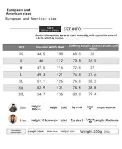 Detailed size chart for men's short sleeve chef uniform with measurement guide