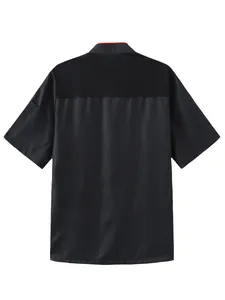 Giacca da chef professionale nera a maniche corte con colletto alla coreana rosso retro