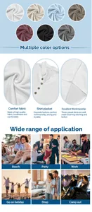 Breathable fabric and exquisite workmanship of men's casual Henley shirt detail view.