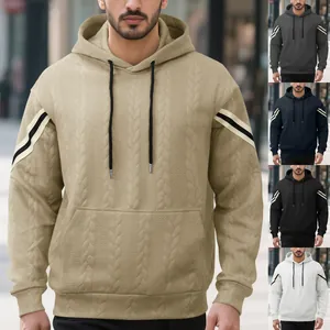 Men Heavyweight Jacquard Hooded Sweatshirt Winter Warm Outdoor Sport Trendy Long Sleeve Top Basic Streetwear Loose Hoodie
