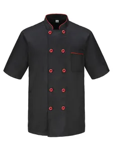 Divisa da Cuoco Professionale da Uomo Manica Corta Poliestere Traspirante Doppiopetto Giacca da Chef per Ristorante Cucina Abbigliamento da Lavoro Estivo