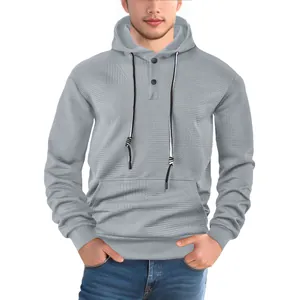 Sweat à capuche décontracté en jacquard gris pour homme avec boutons et poche avant