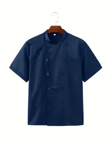 Giacca da chef blu navy a maniche corte, tessuto traspirante con bottoni doppi