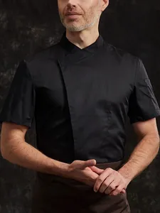 Professionele Heren Zomer Koksuniform Korte Mouw Opstaande Kraag Top Ademend Oliebestendig Koksvest Voor Hotel Keuken Restaurant