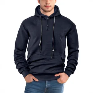 Sweat à capuche bleu marine pour homme avec texture jacquard et boutons