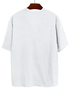 Men's casual white short sleeve Henley shirt with breathable linen-like texture
