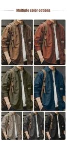 Showcase of multiple color options for men's retro long-sleeve cotton workwear shirts