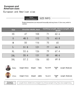 Detailed size chart for men's casual long sleeve work shirt with model try-on and weight info