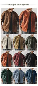 Vintage military style men's cotton work shirt shown in eleven multiple color options