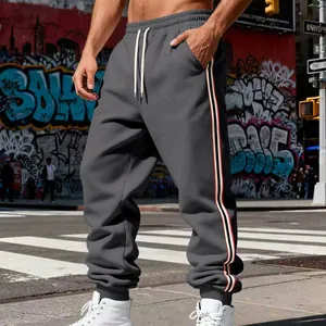 Pantaloni della tuta grigi pesanti da uomo con strisce laterali e coulisse regolabile