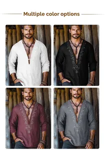 Men's casual long sleeve V-neck embroidered shirt displayed in four classic colors
