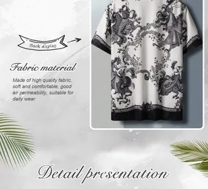 Detailed back display of men's summer short sleeve shirt with artistic ink horse print