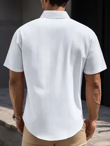 Premium white short-sleeve cotton shirt for men featuring a breathable textured fabric.