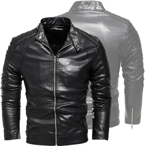 Klassische schwarze Herren PU-Lederjacke im Motorradstil mit Steppmuster