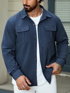 Camicia da uomo in velluto a coste blu, giacca a maniche lunghe stile vintage