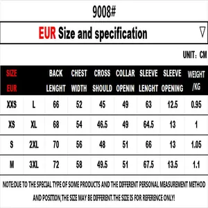 Detailed size chart for men's fleece-lined stand-collar leather jacket with EUR sizing