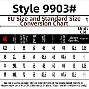 Detailed size chart for Men's PU leather motorcycle jacket showing measurements in CM