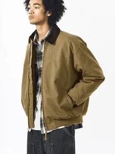 Braune Vintage Detroit-Arbeitsjacke für Herren mit Cordkragen und Reißverschluss im Streetwear-Stil