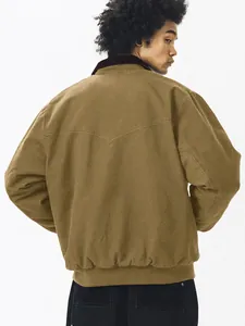 Klassische Herren Detroit Jacke in gewaschenem Khaki Workwear-Stil mit Cordkragen Rückseite