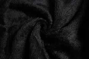 Close-up macro detail of the soft black fleece lining material for men's winter jacket