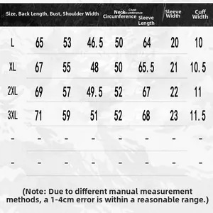 Detailed size chart for men's motorcycle leather jacket with chest and length measurements