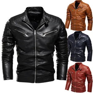 Herren PU-Leder Motorradjacke Mit Vliesfutter Stehkragen Slim Fit Biker Mantel Für Herbst Winter Mode Oberbekleidung Top