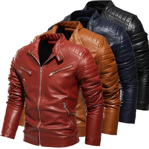 Modische Herren-Motorradjacke aus PU-Leder in mehreren Farben mit Fleecefutter