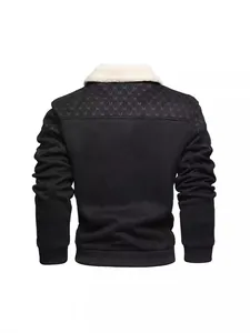 Giacca da uomo vintage in pelle scamosciata con collo in calda pelliccia bianca e jacquard