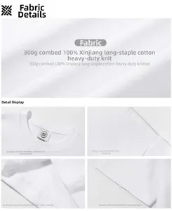 Close-up detail of 300g heavyweight white cotton T-shirt stitching and fabric texture