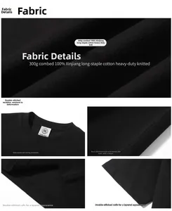 Detail of black 300g heavyweight cotton T-shirt showing fabric texture and double stitching