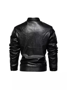 Stilvolle schwarze Herren-Motorradlederjacke in Slim Fit, Rückansicht, minimalistisches Design