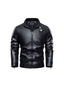 Giacca in Ecopelle Lavata Vintage da Uomo Colletto alla Coreana Giacca Moto in Pelle PU Retro Autunno Inverno Cappotto Imbottito Caldo Top