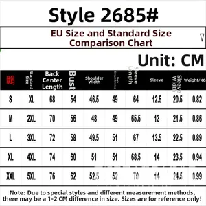 Detailed measurement size chart for men's patchwork street racer biker jacket in CM