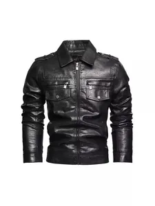Giacca da Moto in Ecopelle da Uomo Vintage in PU Lavato Revers Multitasca Streetwear Antivento Biker Top