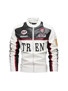Herren Street Kunstleder Racing Jacke Bestickt Farbblock Winddichte Motorrad PU Jacke Slim Fit Mode Oberbekleidung