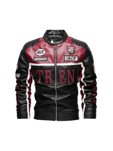 Klassische Herren Rennjacke aus Kunstleder mit markantem rot-schwarzem Color-Blocking