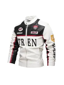 Stylische Herren Motorradjacke im Color-Block-Design mit bestickten Aufnähern und Streifen